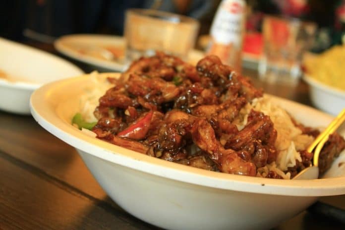 chinese, gravy, rice, bowl